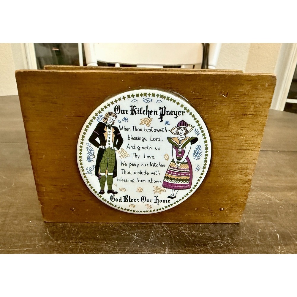 Vintage "Our Kitchen Prayer - God Bless Our Home" Wooden Napkin Mail Holder
